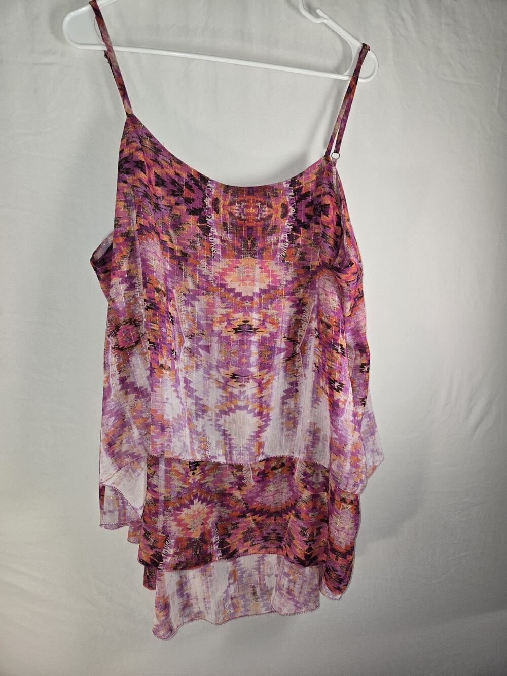 A.N.A. US Womens Plus Size 2X Layered Spaghetti Strap Chiffon Aztec Print Top